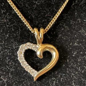 Vintage Heart Pendant with Little White Stones on an Electroplated 20" Chain